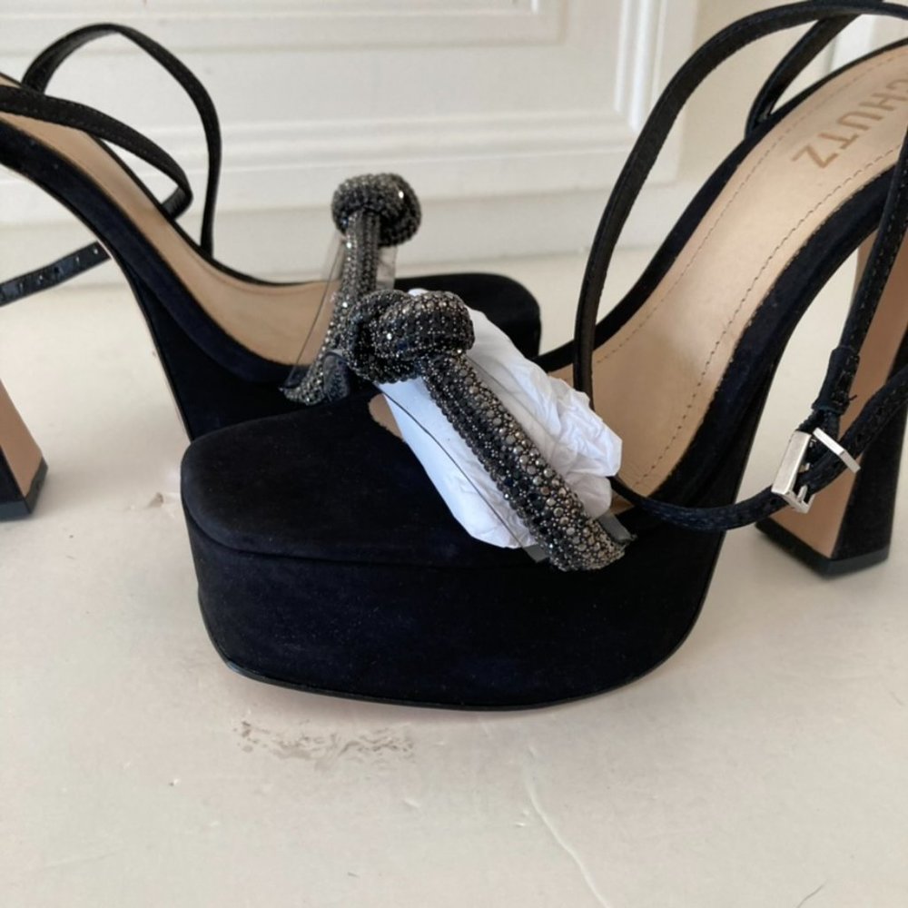 NIB Schutz Free People Peaky Black Embellished Heeled Sandals Sz 8 - Picture 5 of 11